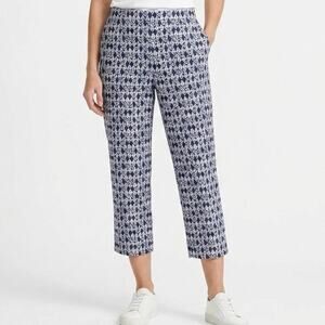 Liz Claiborne Women’s Audra Cropped Pants Size 4 Blue Ikat Print Stretch Trouser